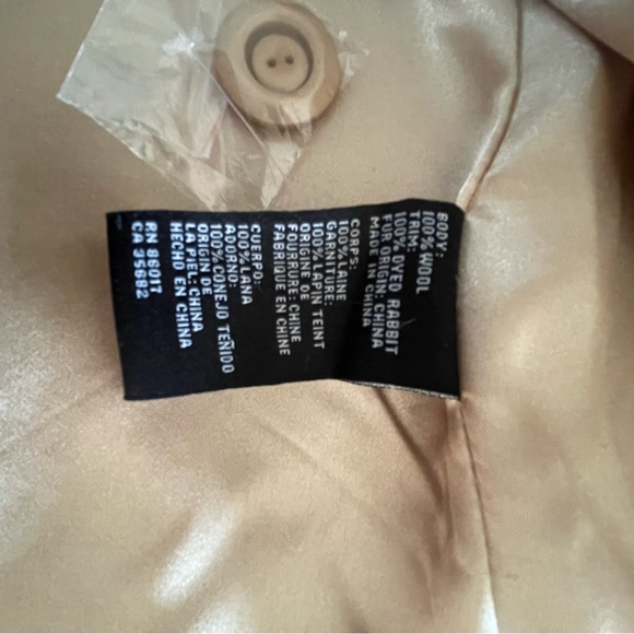 NWOT Bebe Beige Coat Wool with detachable Rabbit Fur collar. Size M - Picture 9 of 15